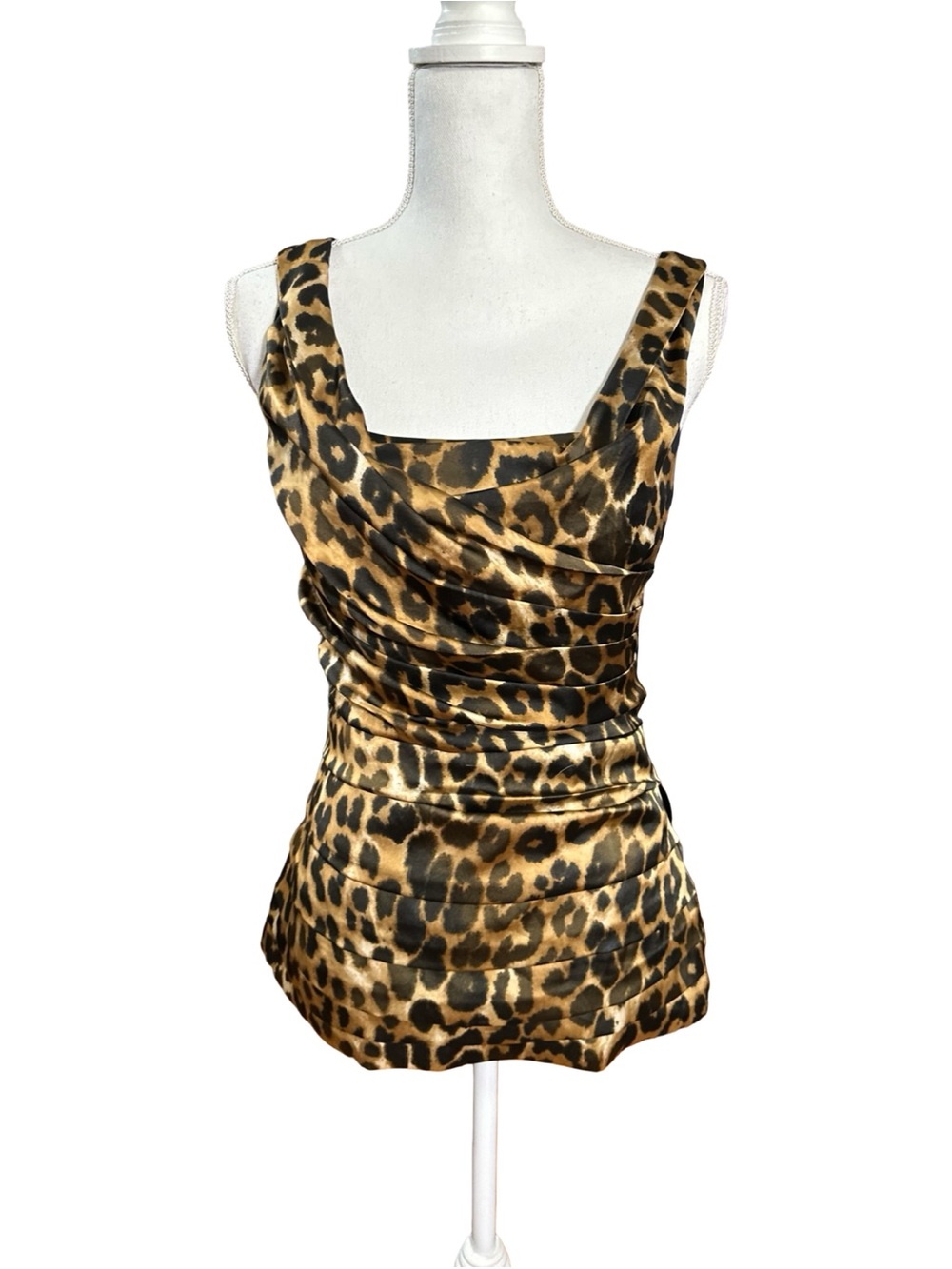 Express Leopard Print Ruched Satin Sleeveless Top - S‎